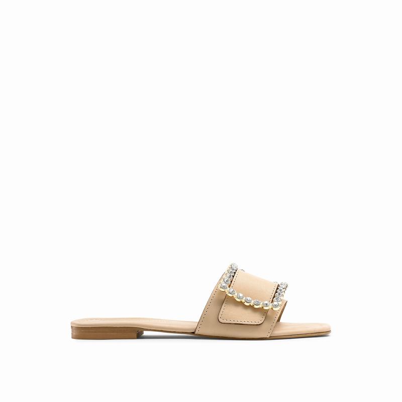 Russell & Bromley Cindy Womens Jewelled Buckle Mules Brown |RIO6211UJ|